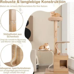 129 cm Holz Kratzbaum mit Katzenhöhle & Abnehmbaren Matten & Bällen Katzenbaum