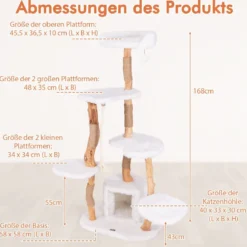 168 cm Holz Kratzbaum mit Plattformen & Höhle & Kratzsäulen & Sisalseil Katzenbaum