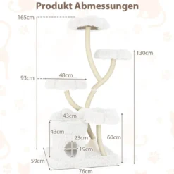 165cm Holz Kratzbaum mit 4 Warmen Liegeflächen & Katzenhöhle & Sisalstämmen Katzenbaum