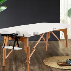 185 cm Holz Massagetisch mit Tragetasche 2-Fach faltbares tragbares Massagebett