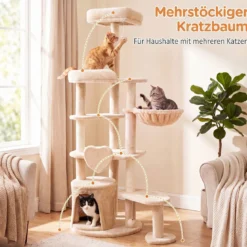 149 cm Indoor Kratzbaum mit Kippsicherung & 4 Sisal-Kratzsäulen für Kleine und Mittelgroße Katzen