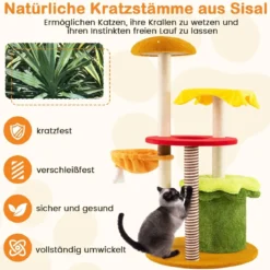 117 cm Katzenbaum mehrstufiger Kletterturm mit Hängekorb gepolsterter Sitzplatz Sisal-Kratzbrettern Kratzbaum Orange