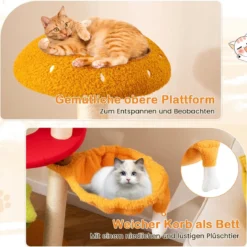 117 cm Katzenbaum mehrstufiger Kletterturm mit Hängekorb gepolsterter Sitzplatz Sisal-Kratzbrettern Kratzbaum Orange