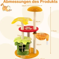 117 cm Katzenbaum mehrstufiger Kletterturm mit Hängekorb gepolsterter Sitzplatz Sisal-Kratzbrettern Kratzbaum Orange