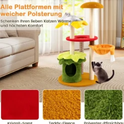 117 cm Katzenbaum mehrstufiger Kletterturm mit Hängekorb gepolsterter Sitzplatz Sisal-Kratzbrettern Kratzbaum Orange