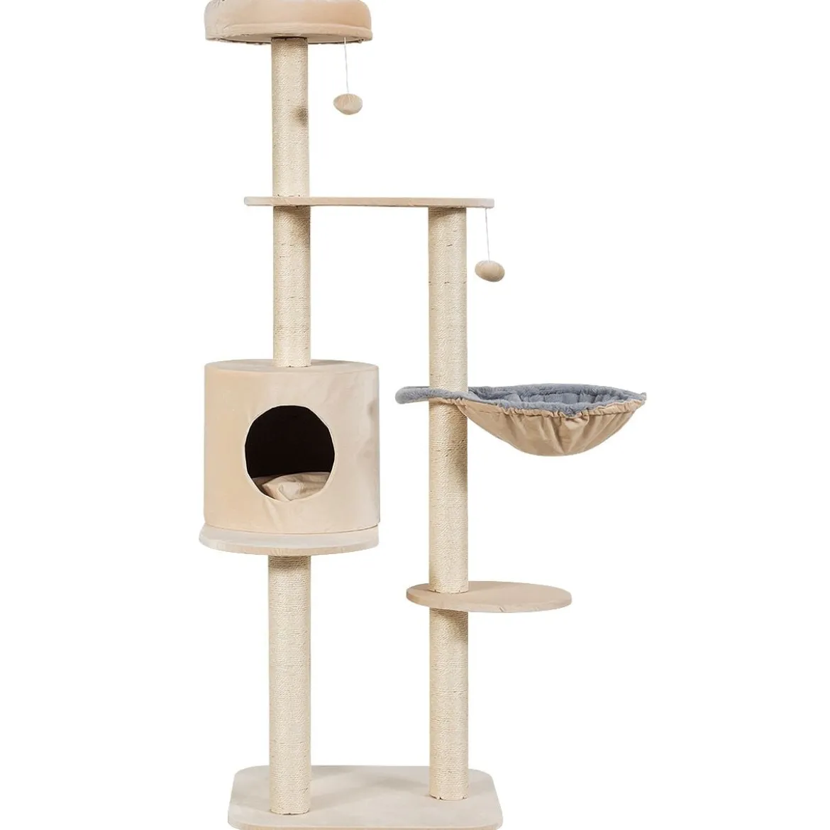 144cm Katzenbaum mit Sisalbezogenen Säulen & Plüsch & Höhle & Liege Beige