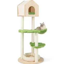 139 cm Katzenbaum mit Sisal-Kratzpfosten & Springplattformen & Liegeplatz & Hängematte