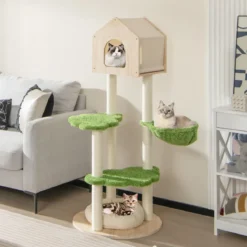 139 cm Katzenbaum mit Sisal-Kratzpfosten & Springplattformen & Liegeplatz & Hängematte