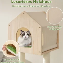 139 cm Katzenbaum mit Sisal-Kratzpfosten & Springplattformen & Liegeplatz & Hängematte