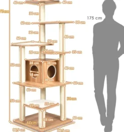 175cm Katzenbaum 6-stufiger Katzenkratzbaum Holz Kratzbaum Spielhaus mit Höhle & Matten
