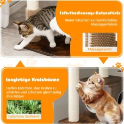 175cm Katzenbaum 6-stufiger Katzenkratzbaum Holz Kratzbaum Spielhaus mit Höhle & Matten