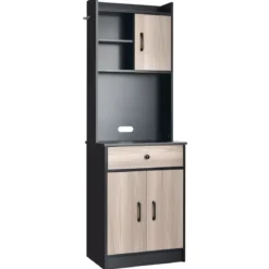 180 cm Küchenschrank aus Holz mit Schublade & Verstellbare Einlegeböden Sideboard Schwarz