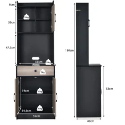 180 cm Küchenschrank aus Holz mit Schublade & Verstellbare Einlegeböden Sideboard Schwarz