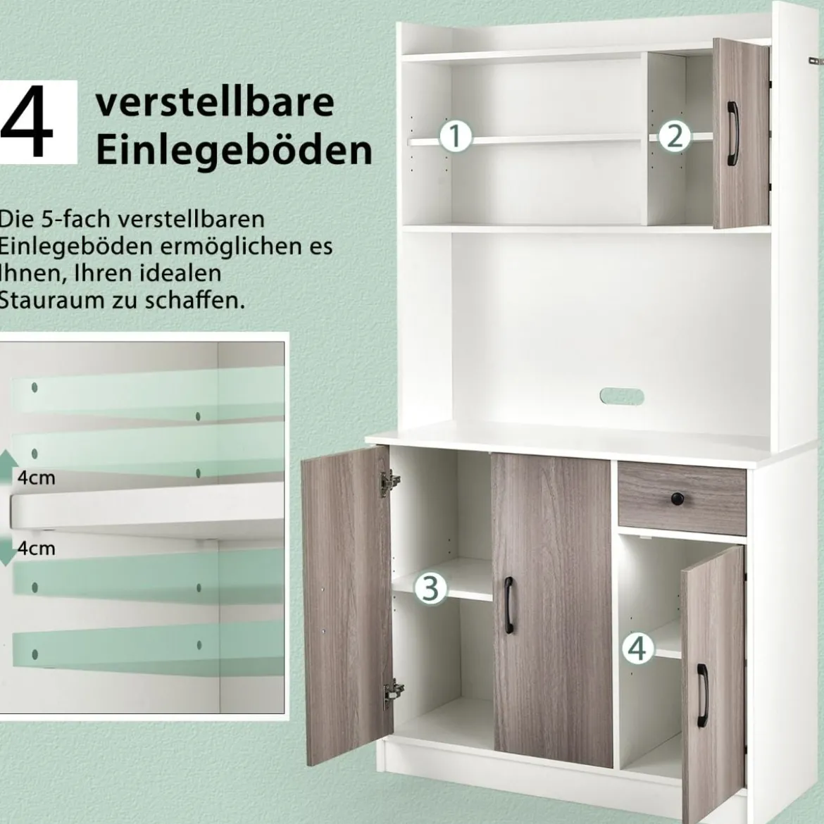 180 cm Küchenschrank mit Ladestation & Arbeitsplatte & Schublade Buffet Sideboard