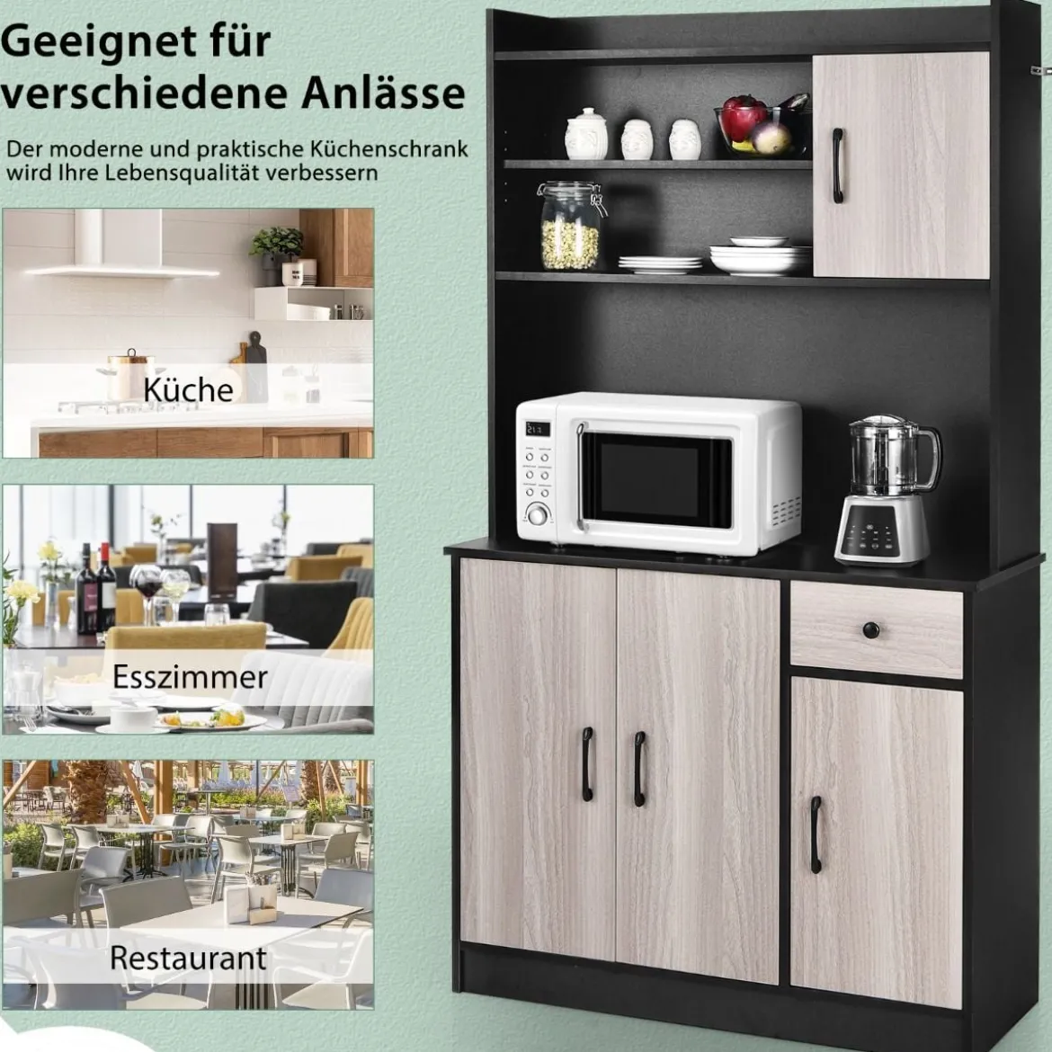180 cm Küchenschrank mit Ladestation & Arbeitsplatte & Schublade Buffet Sideboard