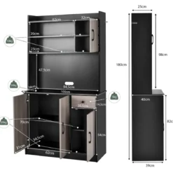 180 cm Küchenschrank mit Ladestation & Arbeitsplatte & Schublade Buffet Sideboard