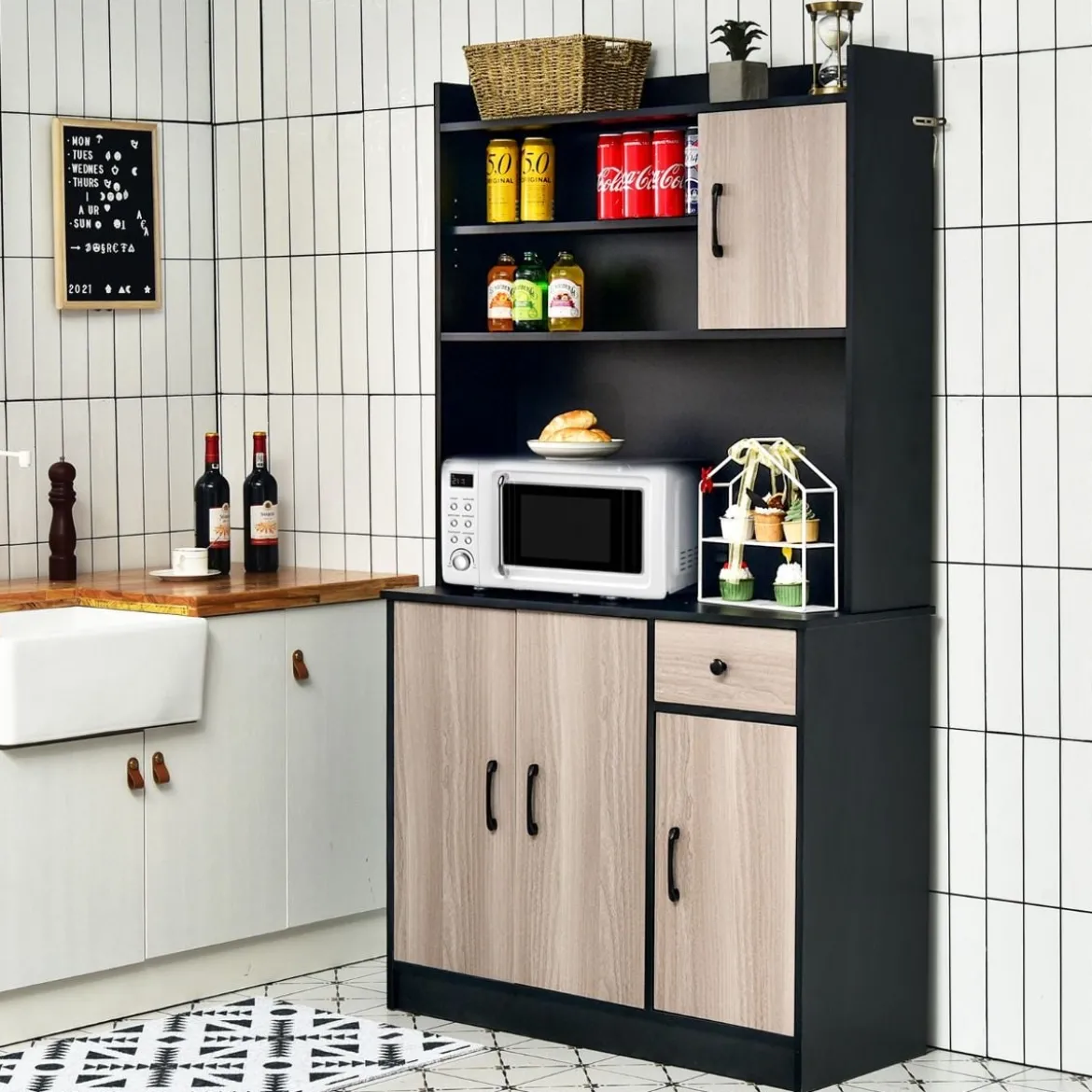 180 cm Küchenschrank mit Ladestation & Arbeitsplatte & Schublade Buffet Sideboard