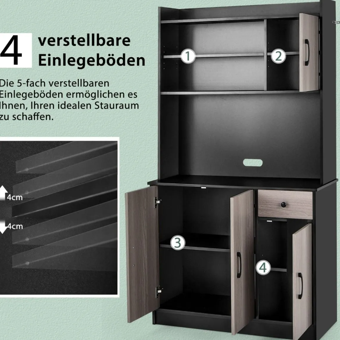 180 cm Küchenschrank mit Ladestation & Arbeitsplatte & Schublade Buffet Sideboard