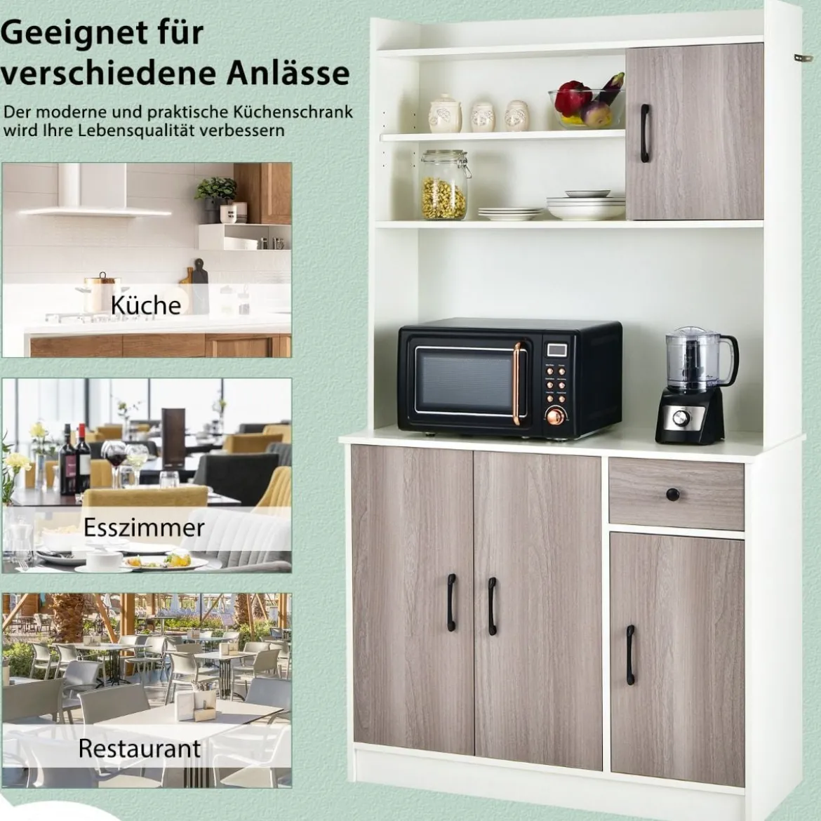 180 cm Küchenschrank mit Ladestation & Arbeitsplatte & Schublade Buffet Sideboard