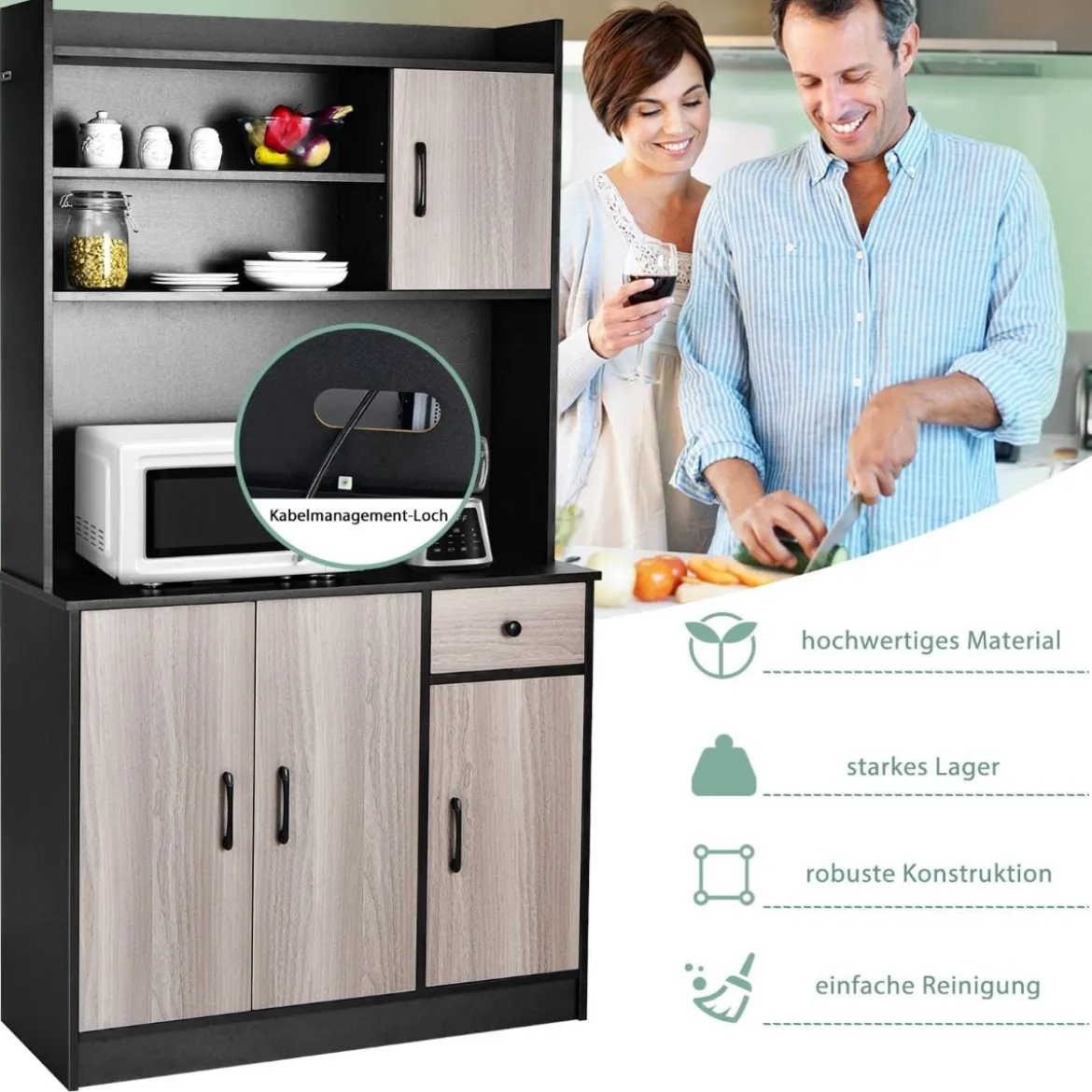 180 cm Küchenschrank mit Ladestation & Arbeitsplatte & Schublade Buffet Sideboard