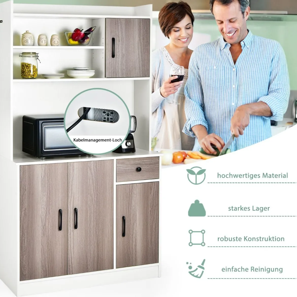 180 cm Küchenschrank mit Ladestation & Arbeitsplatte & Schublade Buffet Sideboard