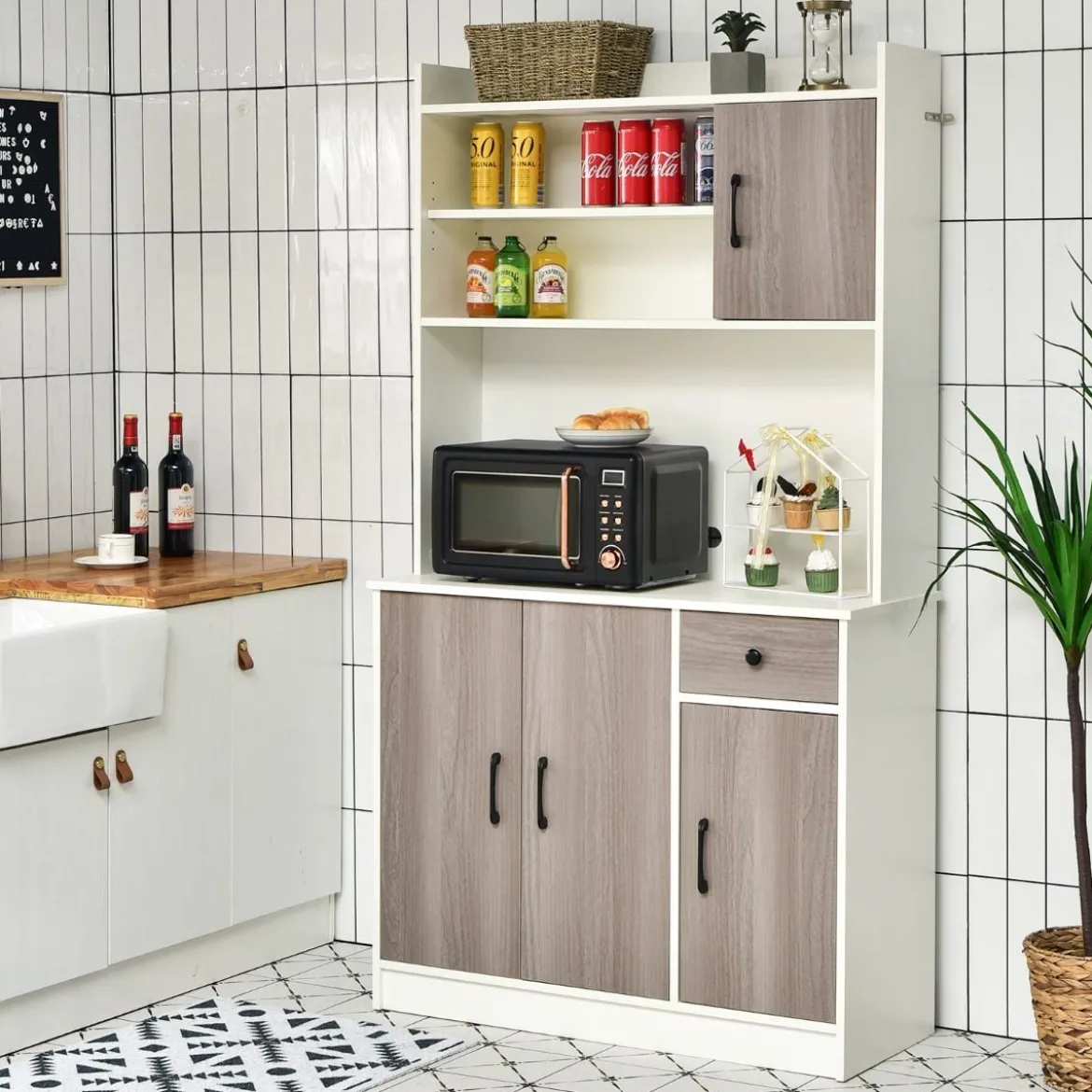 180 cm Küchenschrank mit Ladestation & Arbeitsplatte & Schublade Buffet Sideboard
