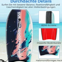 104 cm Kinder Bodyboard mit EPS-Kern & XPE-Deck & HDPE-Unterseite & Handgelenkschlaufe Bunt