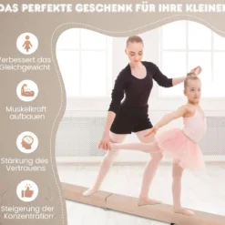 240 cm Kinder Schwebebalken klappbare Balancierbalken Gymnastikbalken mit Tragegriff Braun