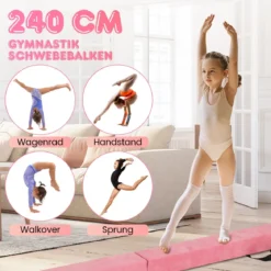240 cm Kinder Schwebebalken klappbare Balancierbalken Gymnastikbalken mit Tragegriff Rosa