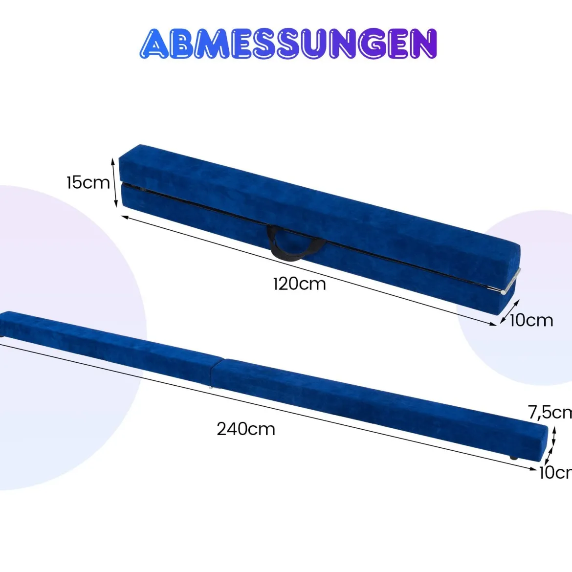 240 cm Kinder Schwebebalken klappbare Balancierbalken Gymnastikbalken mit Tragegriff Blau