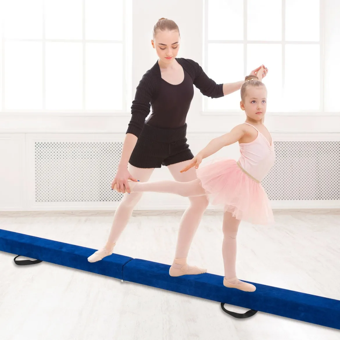 240 cm Kinder Schwebebalken klappbare Balancierbalken Gymnastikbalken mit Tragegriff Blau