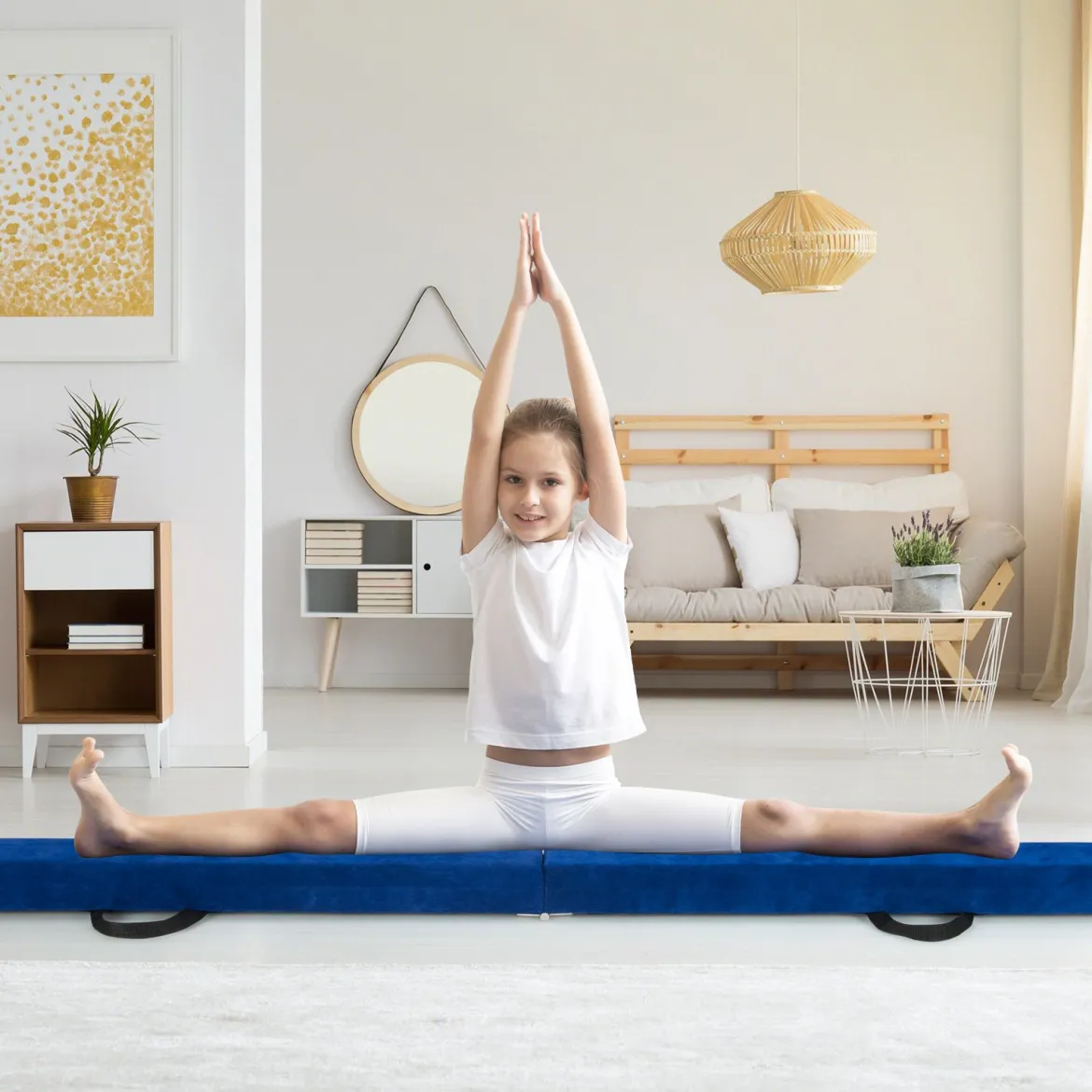 240 cm Kinder Schwebebalken klappbare Balancierbalken Gymnastikbalken mit Tragegriff Blau