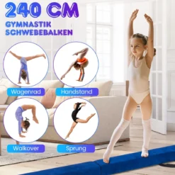 240 cm Kinder Schwebebalken klappbare Balancierbalken Gymnastikbalken mit Tragegriff Blau