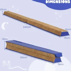 240 cm Kinder Schwebebalken mit Tragegriff & Wildlederbezug Klappbarer Balancierbalken