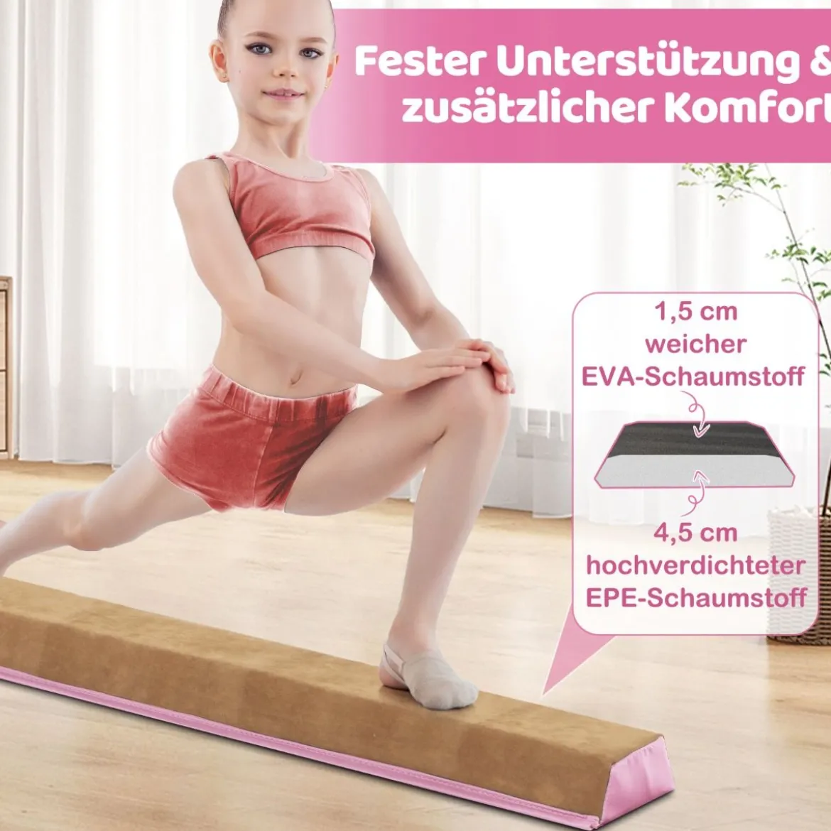 240 cm Kinder Schwebebalken mit Tragegriff & Wildlederbezug Klappbarer Balancierbalken