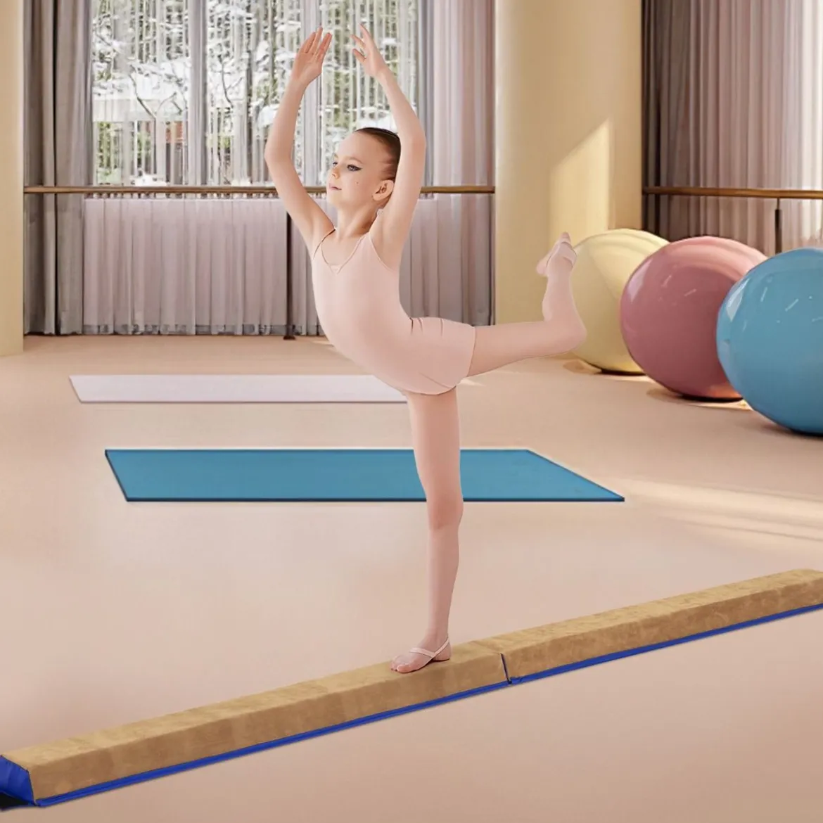 240 cm Kinder Schwebebalken mit Tragegriff & Wildlederbezug Klappbarer Balancierbalken