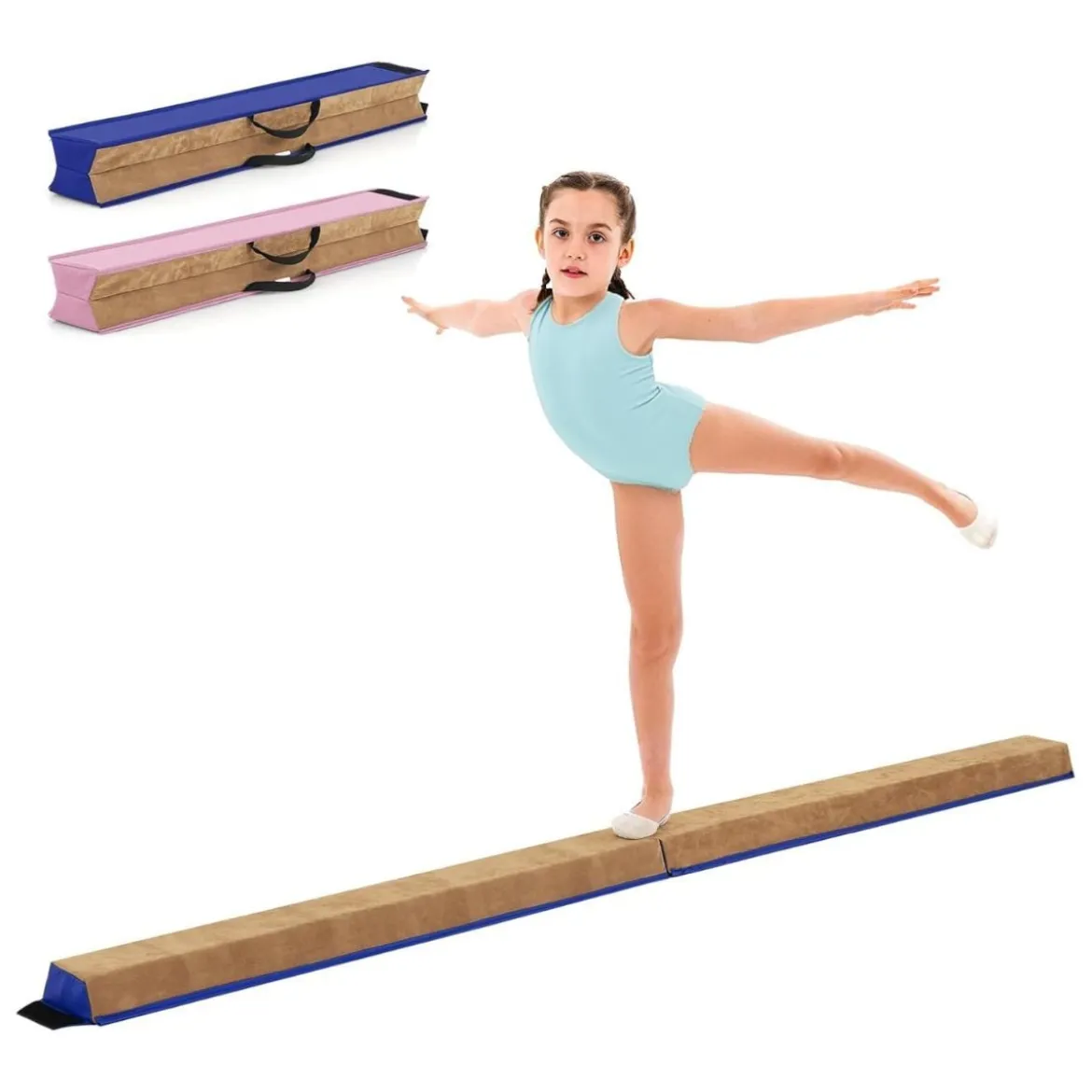 240 cm Kinder Schwebebalken mit Tragegriff & Wildlederbezug Klappbarer Balancierbalken