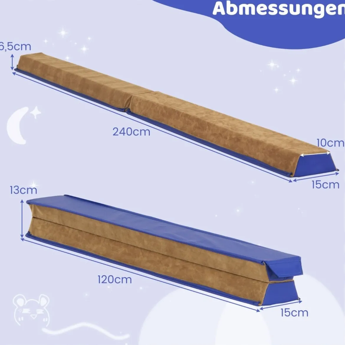240 cm Kinder Schwebebalken mit Tragegriff & Wildlederbezug Klappbarer Balancierbalken