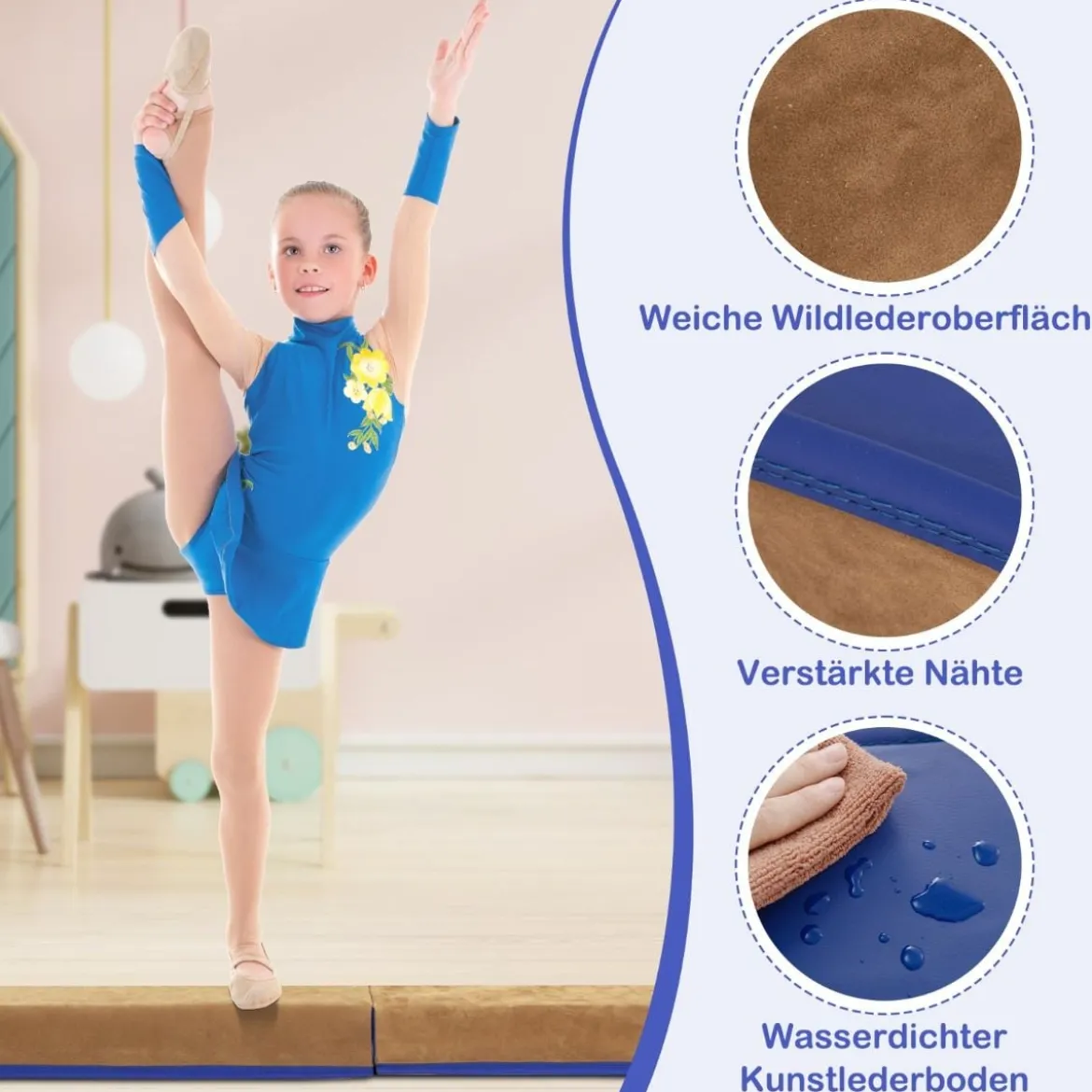 240 cm Kinder Schwebebalken mit Tragegriff & Wildlederbezug Klappbarer Balancierbalken