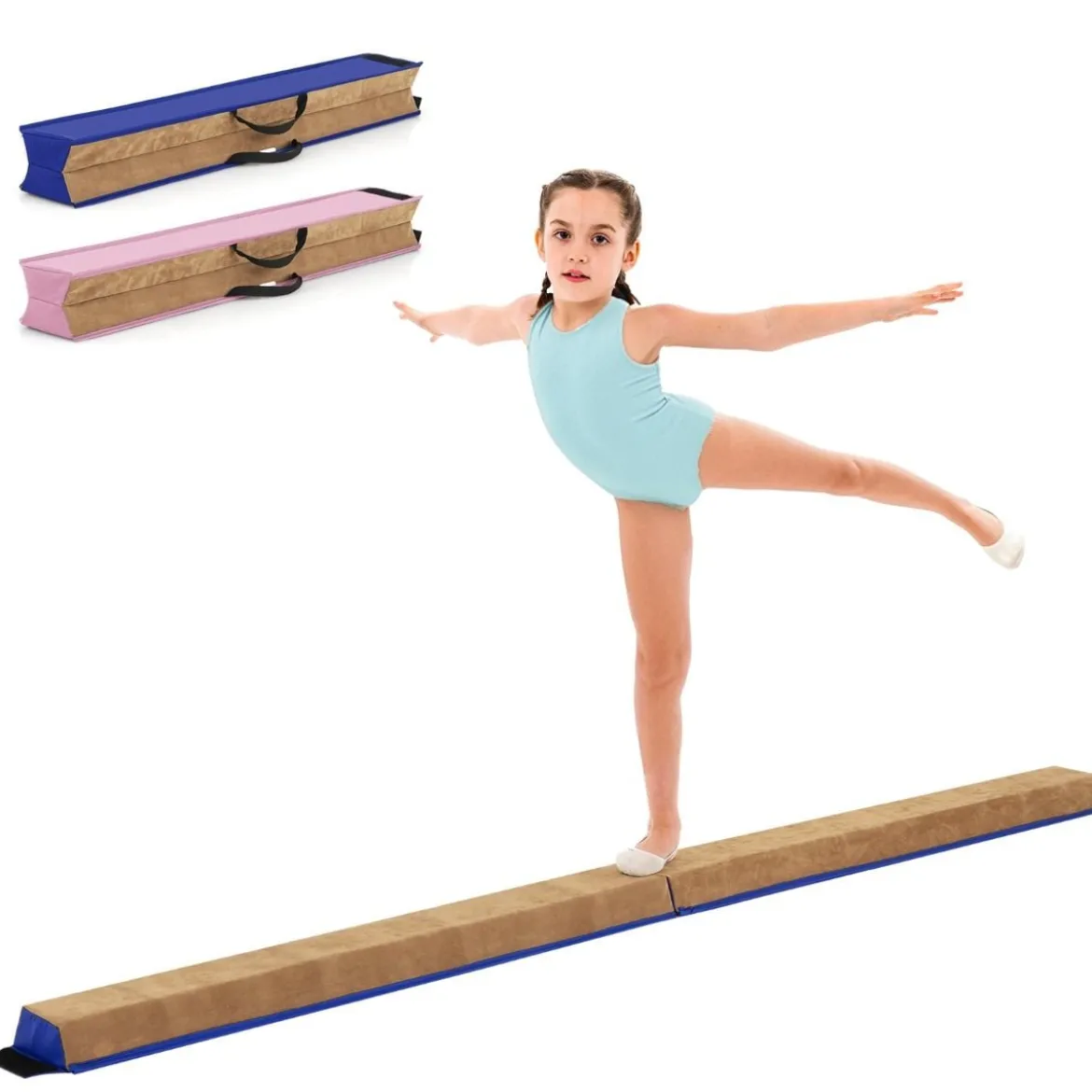 240 cm Kinder Schwebebalken mit Tragegriff & Wildlederbezug Klappbarer Balancierbalken