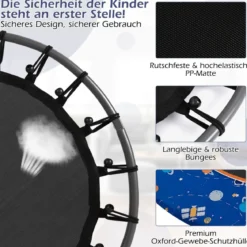 Ø92 cm Kindertrampolin Mini Trampolin mit LED-Beleuchtung & abnehmbarer Griff
