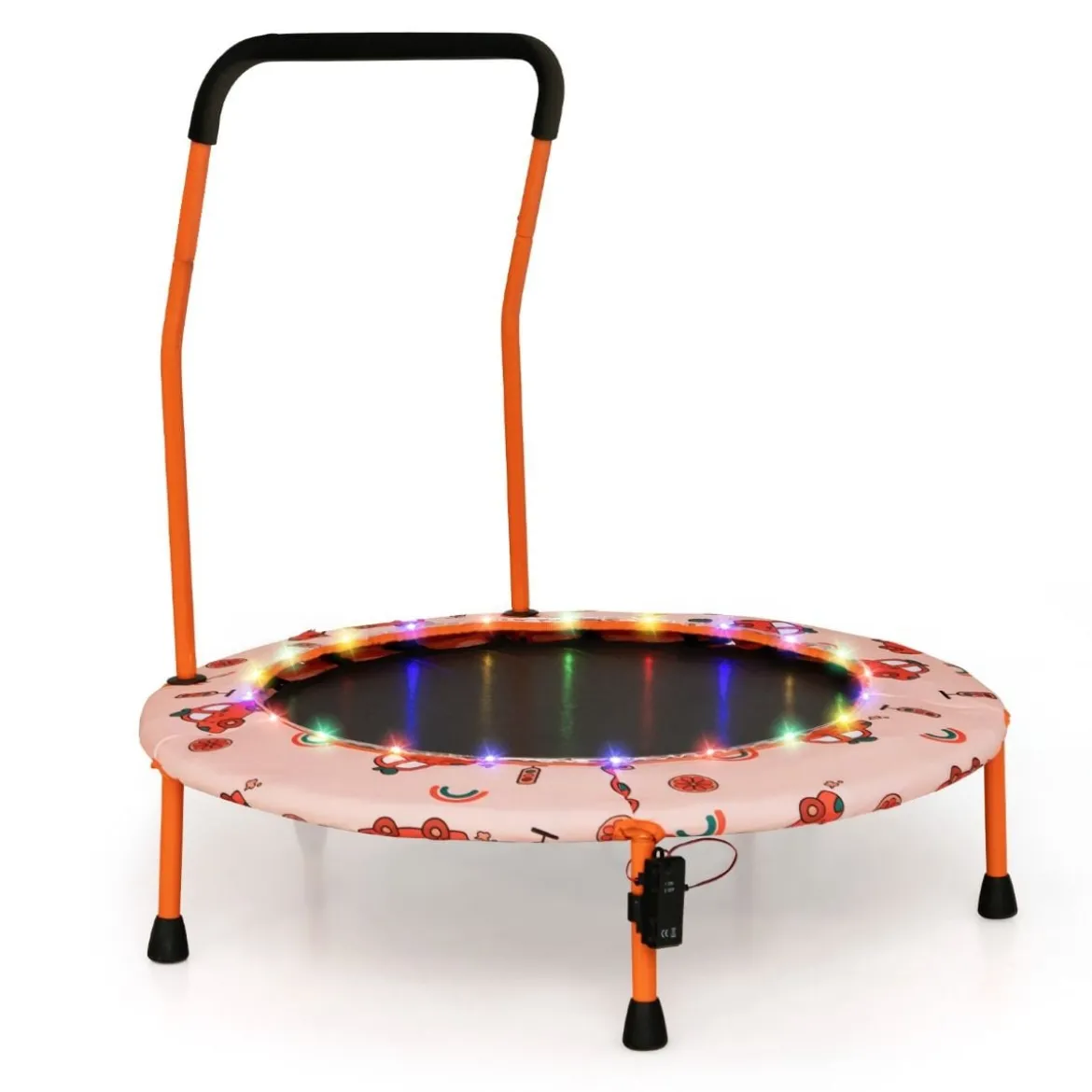 Ø92 cm Kindertrampolin Mini Trampolin mit LED-Beleuchtung & abnehmbarer Griff