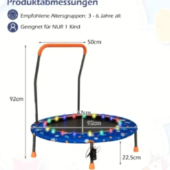 Ø92 cm Kindertrampolin Mini Trampolin mit LED-Beleuchtung & abnehmbarer Griff