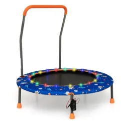 Ø92 cm Kindertrampolin Mini Trampolin mit LED-Beleuchtung & abnehmbarer Griff