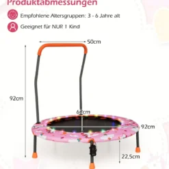 Ø92 cm Kindertrampolin Mini Trampolin mit LED-Beleuchtung & abnehmbarer Griff