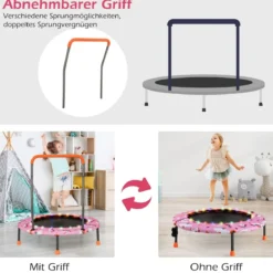 Ø92 cm Kindertrampolin Mini Trampolin mit LED-Beleuchtung & abnehmbarer Griff