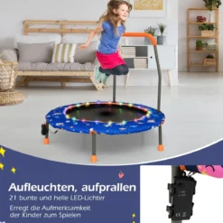 Ø92 cm Kindertrampolin Mini Trampolin mit LED-Beleuchtung & abnehmbarer Griff