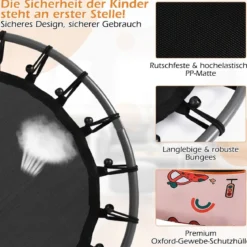 Ø92 cm Kindertrampolin Mini Trampolin mit LED-Beleuchtung & abnehmbarer Griff