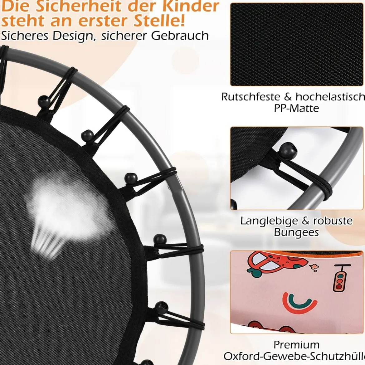 Ø92 cm Kindertrampolin Mini Trampolin mit LED-Beleuchtung & abnehmbarer Griff