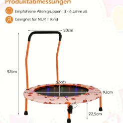 Ø92 cm Kindertrampolin Mini Trampolin mit LED-Beleuchtung & abnehmbarer Griff